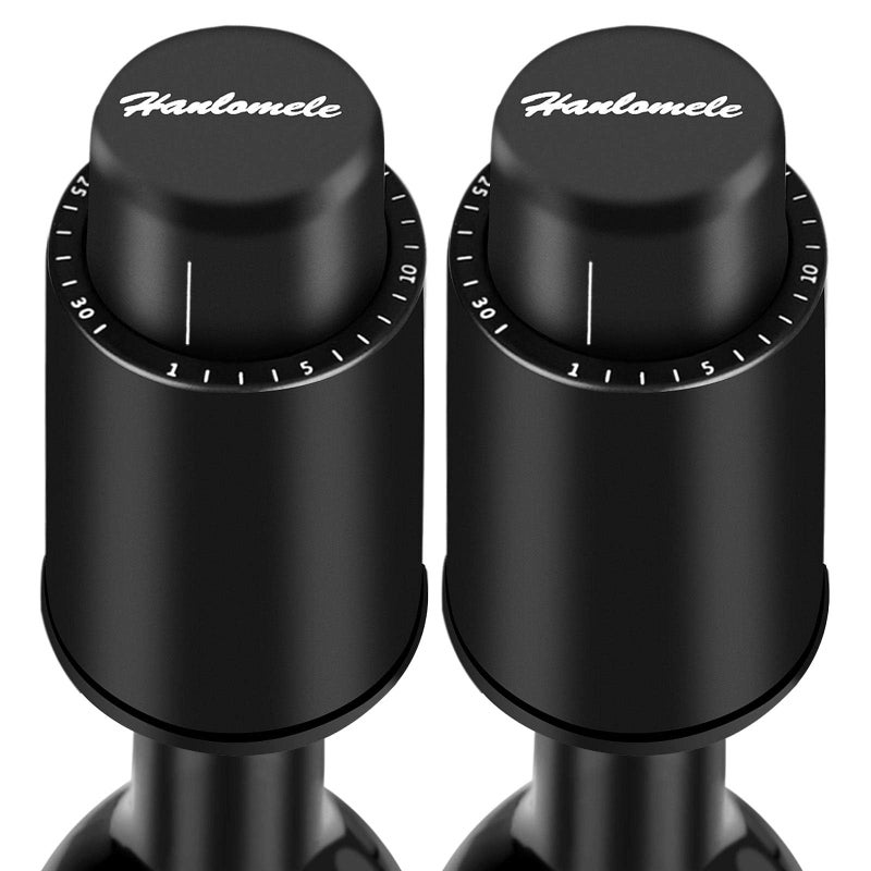 Hanlomele [2 PACK]Wine Bottle Stoppers, Reusable Wine Stoppers, Vacuum Wine Preserver with Time Scale Record, Wine Savers Vacuum Pump Corks Keep Wine Really Fresh, Best Gift Accessories. - Image 1